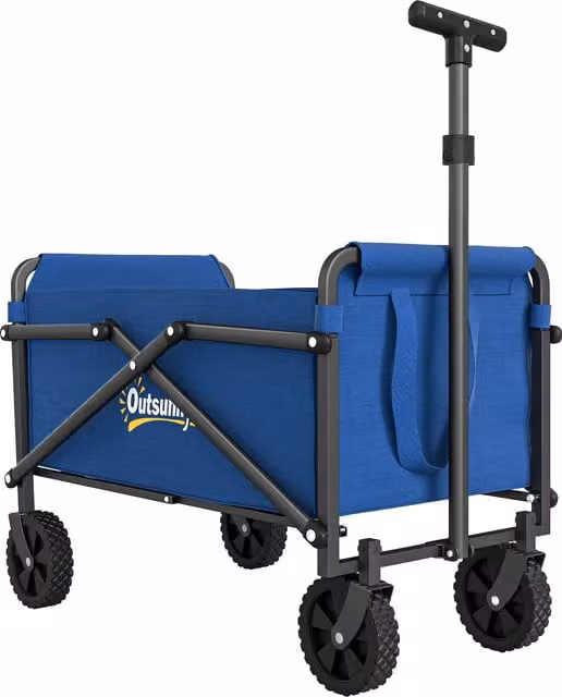 Outsunny 41L Blue Festival Trolley with Wheels, Heavy Duty 60kg Capacity Collapsible Folding Garden Wagon and Carrying Bag