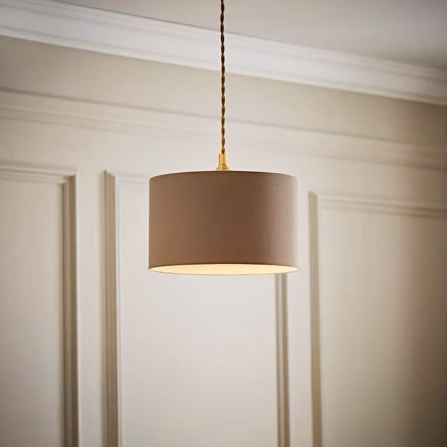 ValueLights Reni Small Fabric Drum Ceiling Lamp Shade in Beige, Diameter: 25 cm – 1