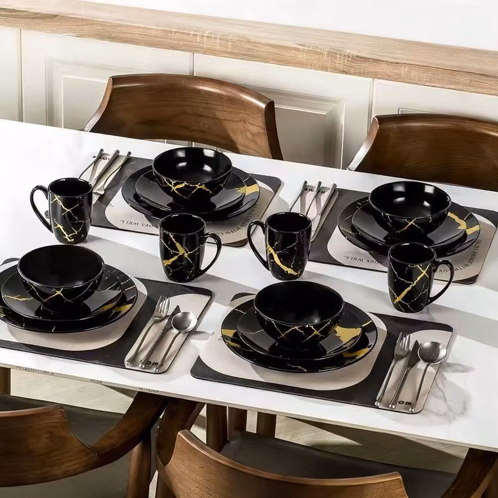 Alivio 16-Piece Ceramic Dinnerware Set in Black and Gold – 4