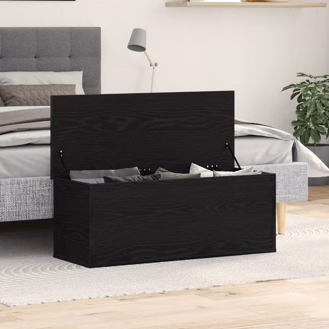 Berkfield Black Oak Storage Box in Engineered Wood, W/D/H: 102 x 35 x 35 cm – 1