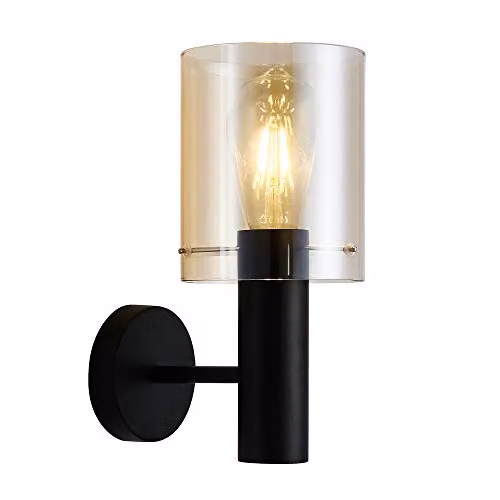 Netlighting Modern Black Wall Lamp with Amber Glass Shade and E27 Socket – 1