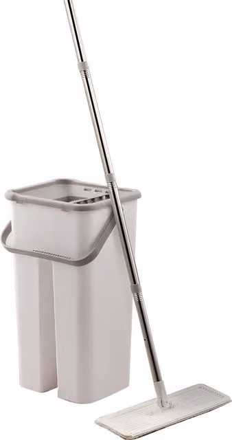Komore Wet and Dry Flat Mop and Bucket Set with Wringer in Grey and White
