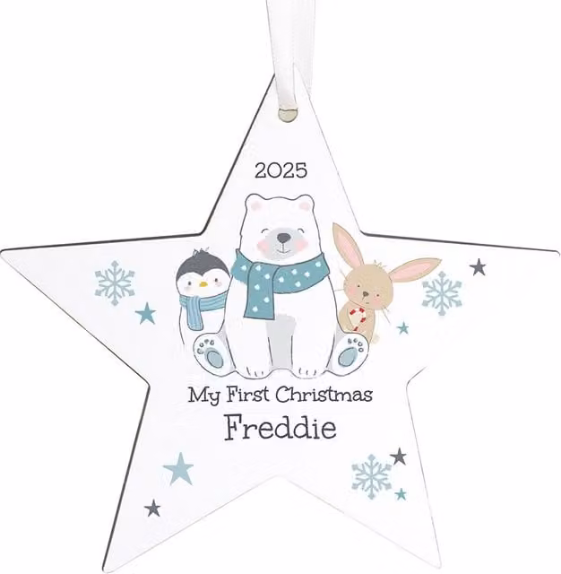 Personalised Memento Company Personalised Polar Bear Christmas Star Ornament in White