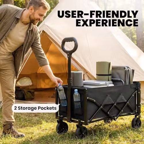 Outsunny 60L Foldable Festival Trolley with Wheels and Drop-Down Tailgate, Black – 8