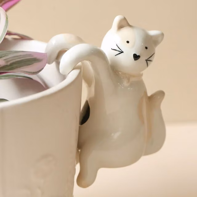 Lisa Angel Women's White Ceramic Cat Hanging Planter