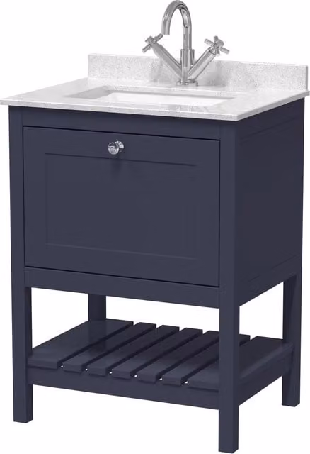 Balterley Freestanding Bathroom Floor Vanity Unit with 1 Drawer and 1 Tap Hole, Indigo Blue and White, W: 60 cm
