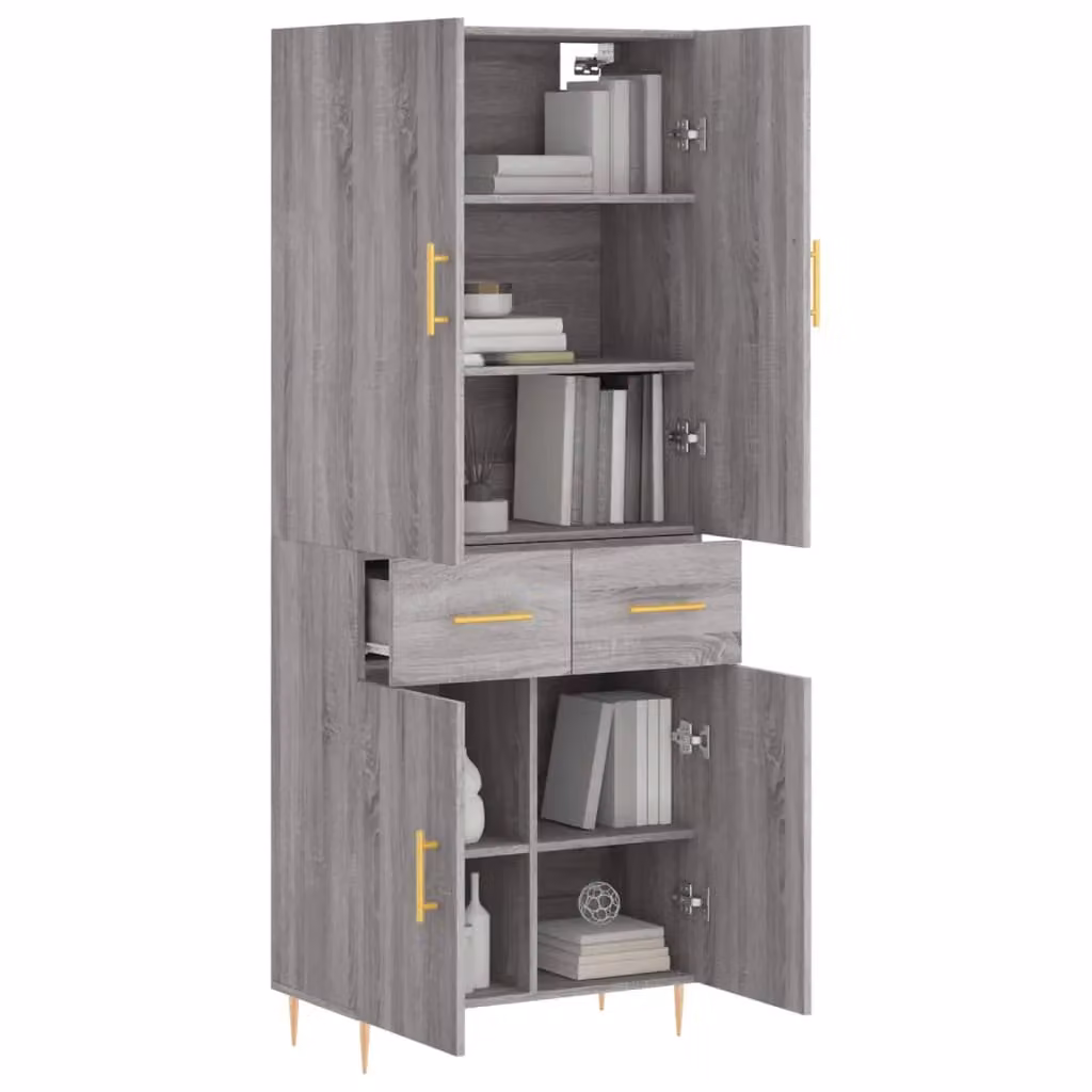 Berkfield Home Grey Sonoma Highboard with Hinged Doors and Internal Shelves, W/D/H: 69.5 x 34 x 180 cm – 2