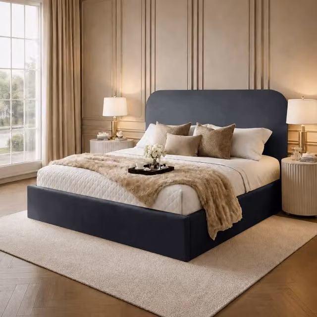 Desire Deco Lucia Upholstered Plush Velvet Panel Bed Frame in Grey, Size: 120 x 200 cm