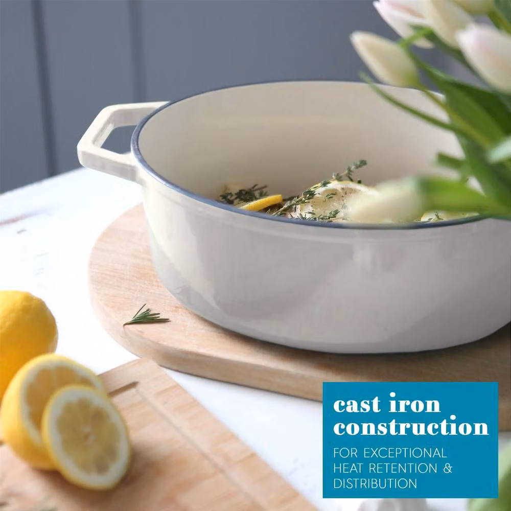 Argon Tableware 2x Shallow Cast Iron Casserole Dishes with Self-Basting Lid, 2.3L, Off-White – 3