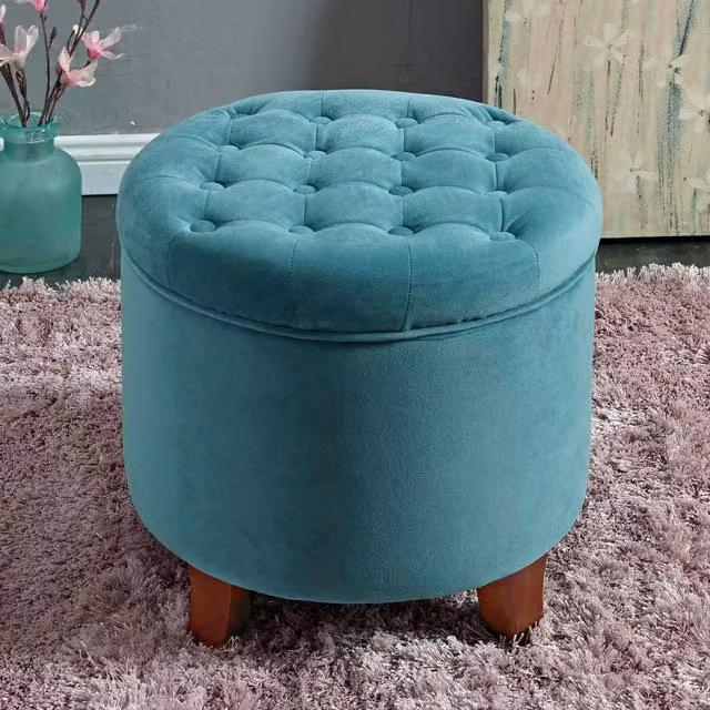 Terrys Chesterfield Cylindrical Velvet Ottoman Footstool in Petrol