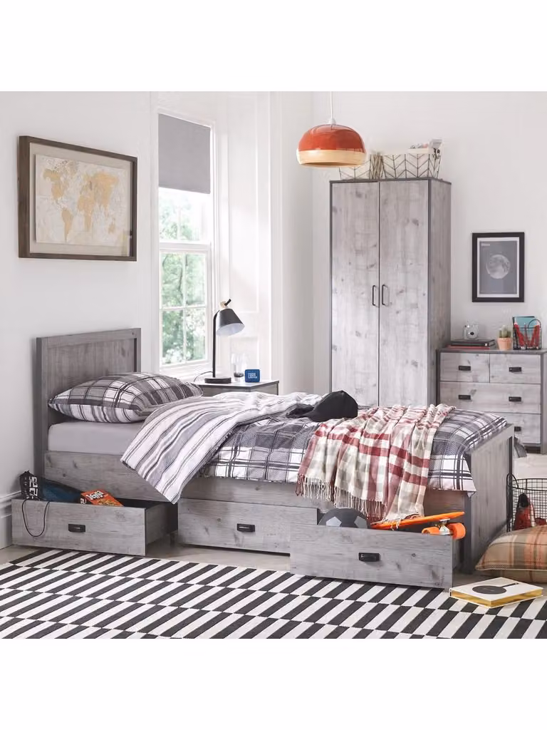 Jackson Single Storage Bed in Weathered Grey with Drawers for Children, W/D/H: 90 x 190 cm