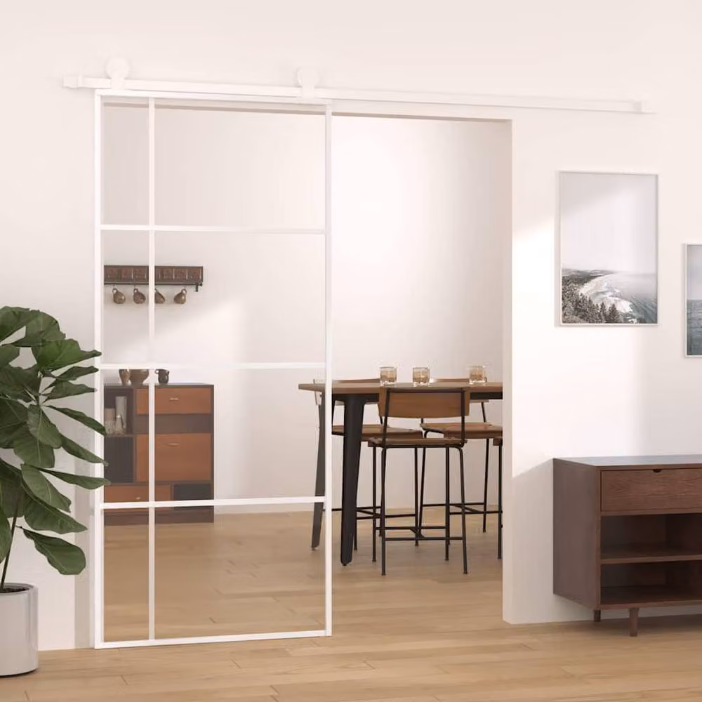 Berkfield Home Modern Sliding Door in White ESG Glass and Aluminium, W: 90 cm, H: 205 cm – 2