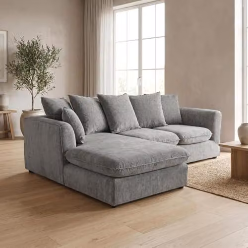 Abakus Direct Lucas Right Facing Corner Sofa in Grey Water Repellent Velvet Chenille – 2