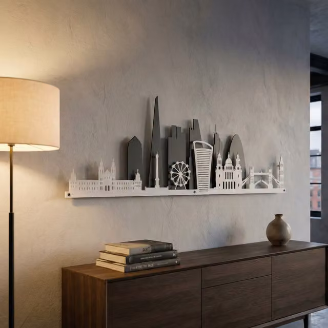 Laser Hut London Skyline Metal 2D Wall Art in Grey and White