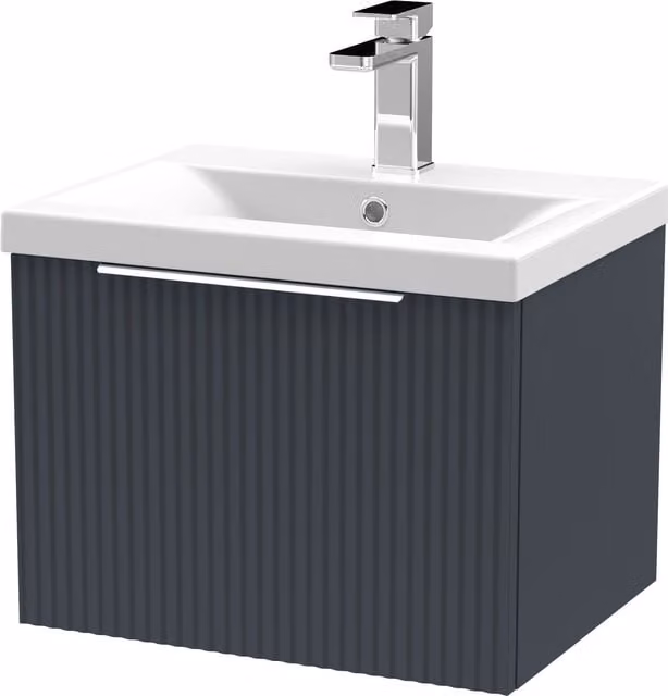 Balterley Fluted Wall Hung 1 Drawer Vanity Basin Unit and Basin, Dark Grey, Width: 500 mm – 1