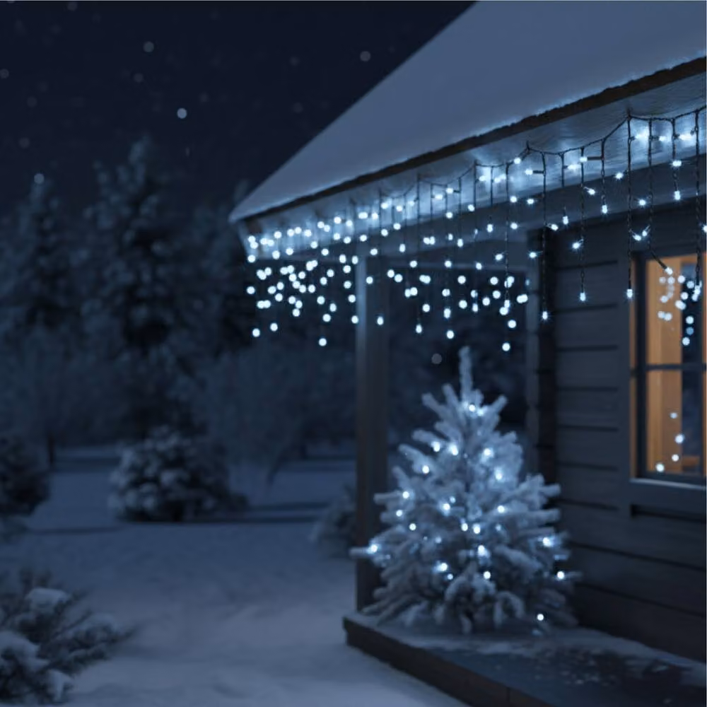 Pegdev Connectable Cool White LED Icicle Lights with Black Rubber Cable, 6m – 2