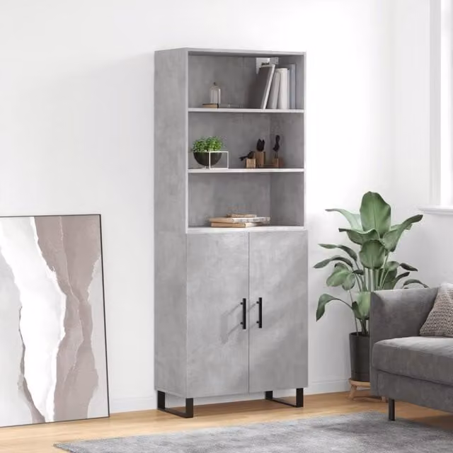 Berkfield Home Highboard in Concrete Grey, W/D/H: 69.5 x 34 x 180 cm