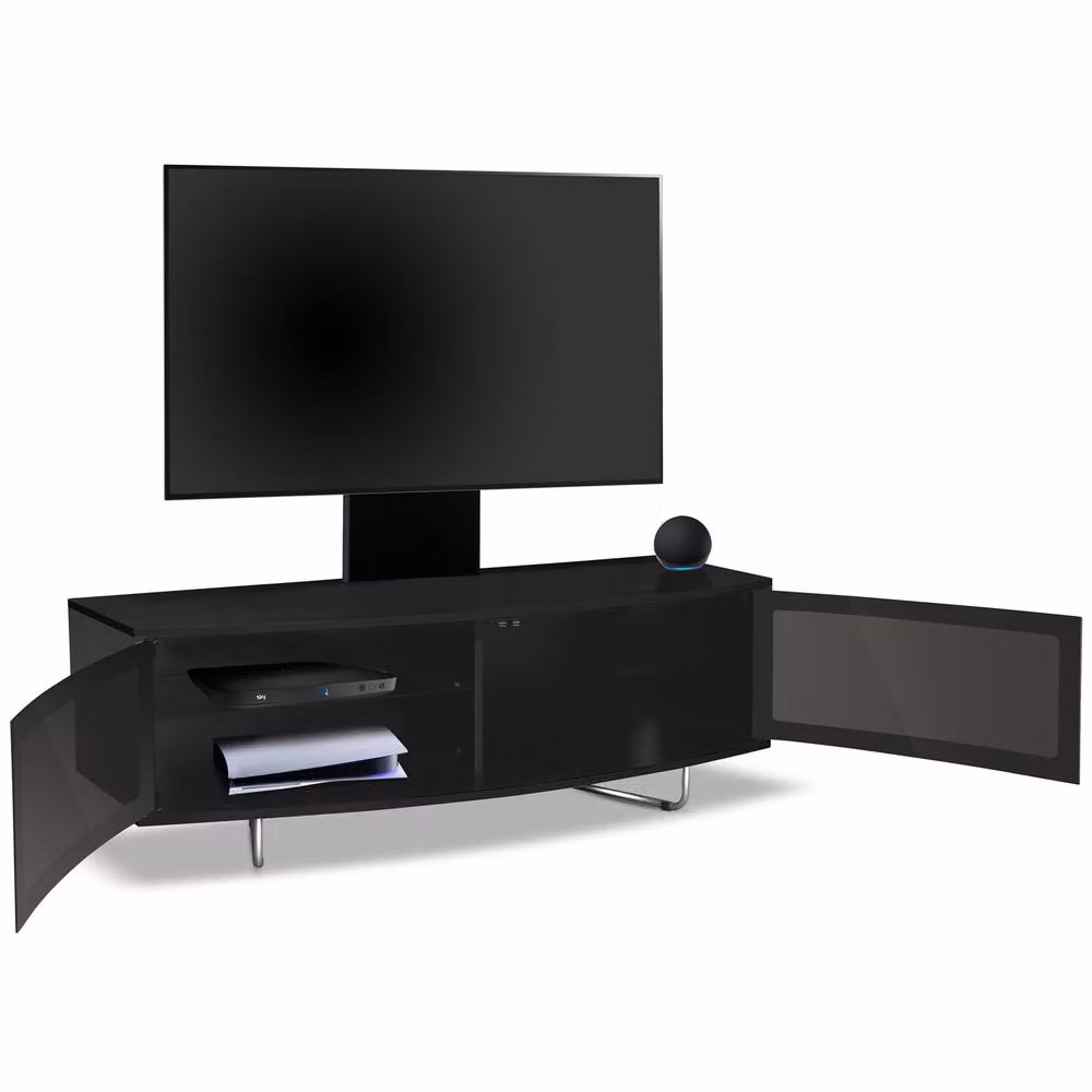 Centurion Supports CARU D-Shape Black Glossy Flat Screen TV Cabinet with Mounting Arm for 32-65 inch TVs, W/D/H: 120 x 39 x 43 cm – 2