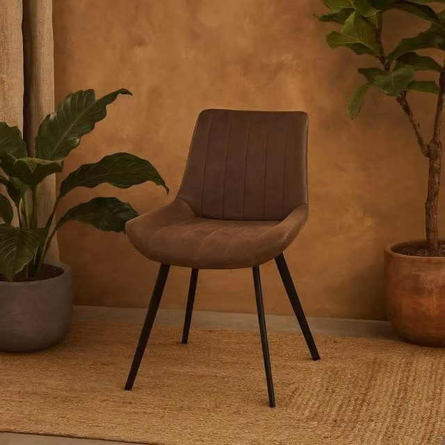 Wyld Haus Montagny Dining Chair in Brown Ribbed Synthetic Leather