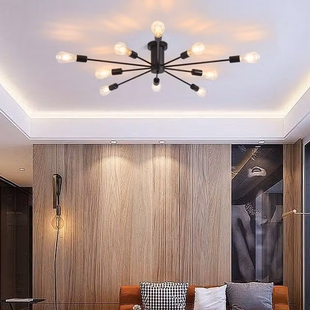 NIVOR 10-Light Sputnik Black Industrial Flush Mount Ceiling Light with Glass Shades – 1