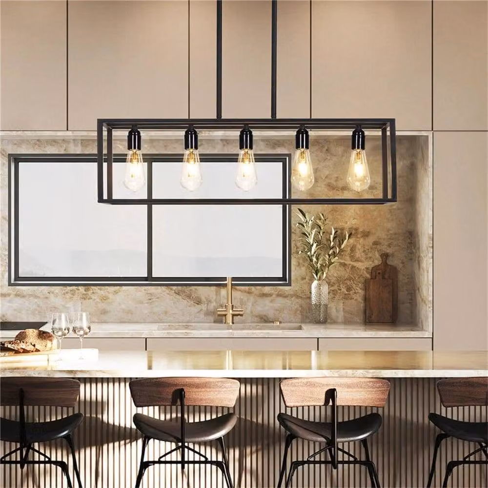 EONLION Black 5-Light Industrial Metal Linear Chandelier Suspended Lighting – 5
