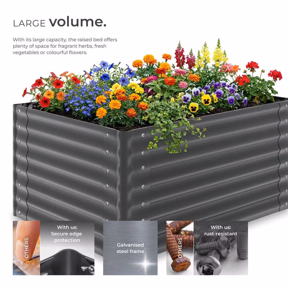 tectake Salvia Raised Garden Bed in Grey Galvanised Steel, W/D/H: 120 x 90 x 62 cm – 3