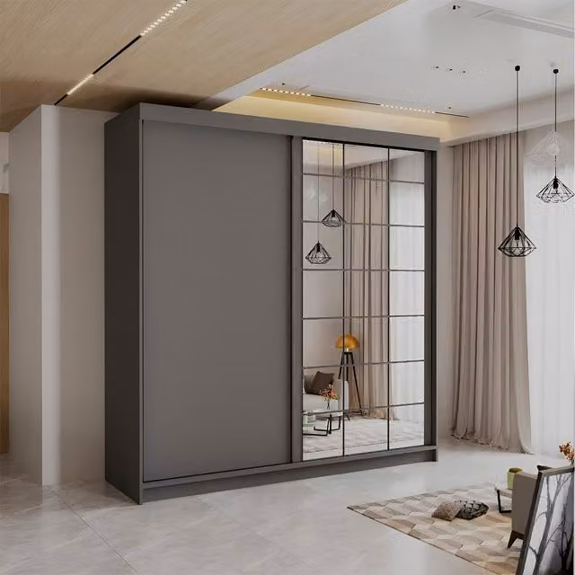 Sliding Wardrobes 4 u Casanova Modern Grey Sliding Mirror Door Wardrobe, Width: 200 cm