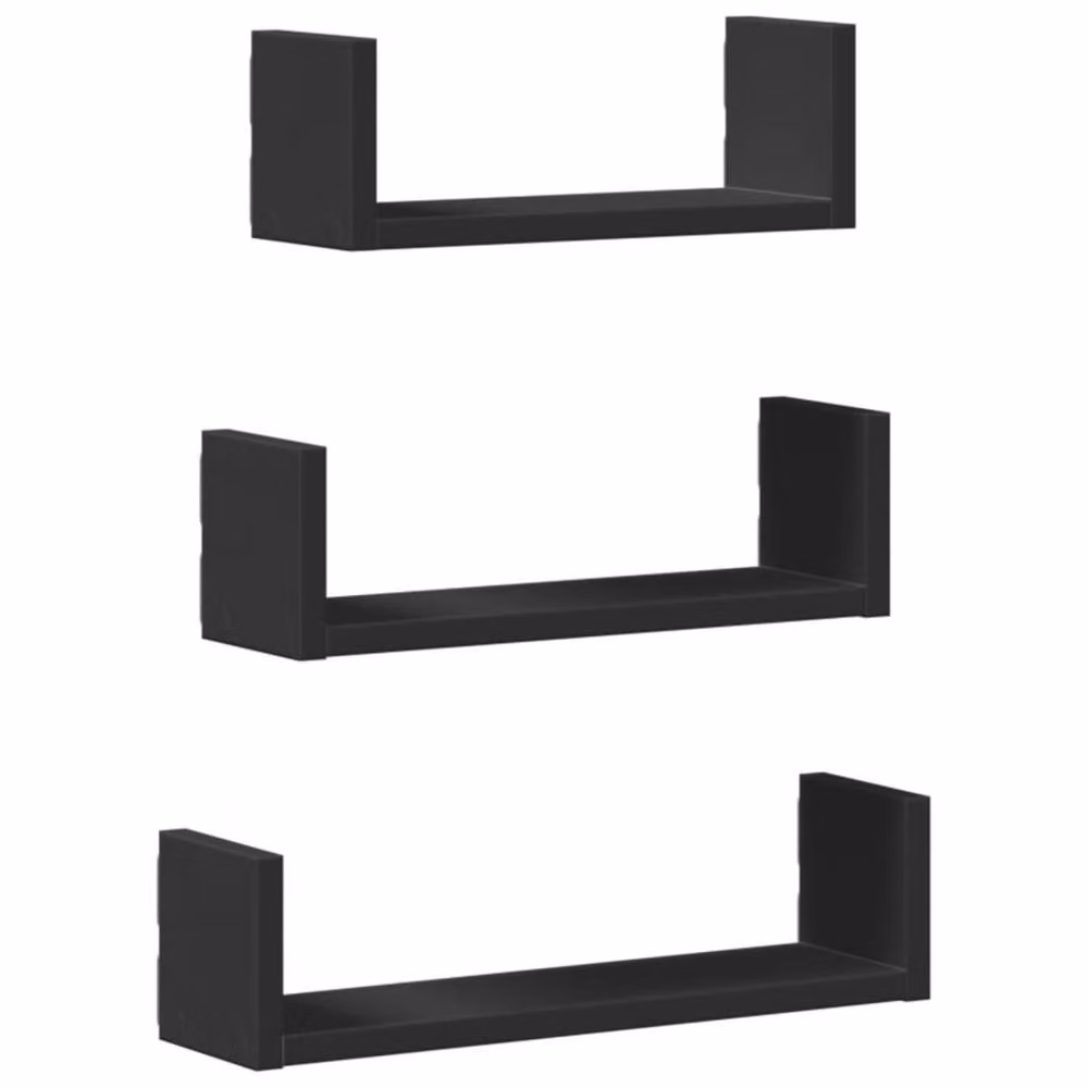 Berkfield Home Set of 3 Black Modern Wall Mounted MDF Shelves – 2