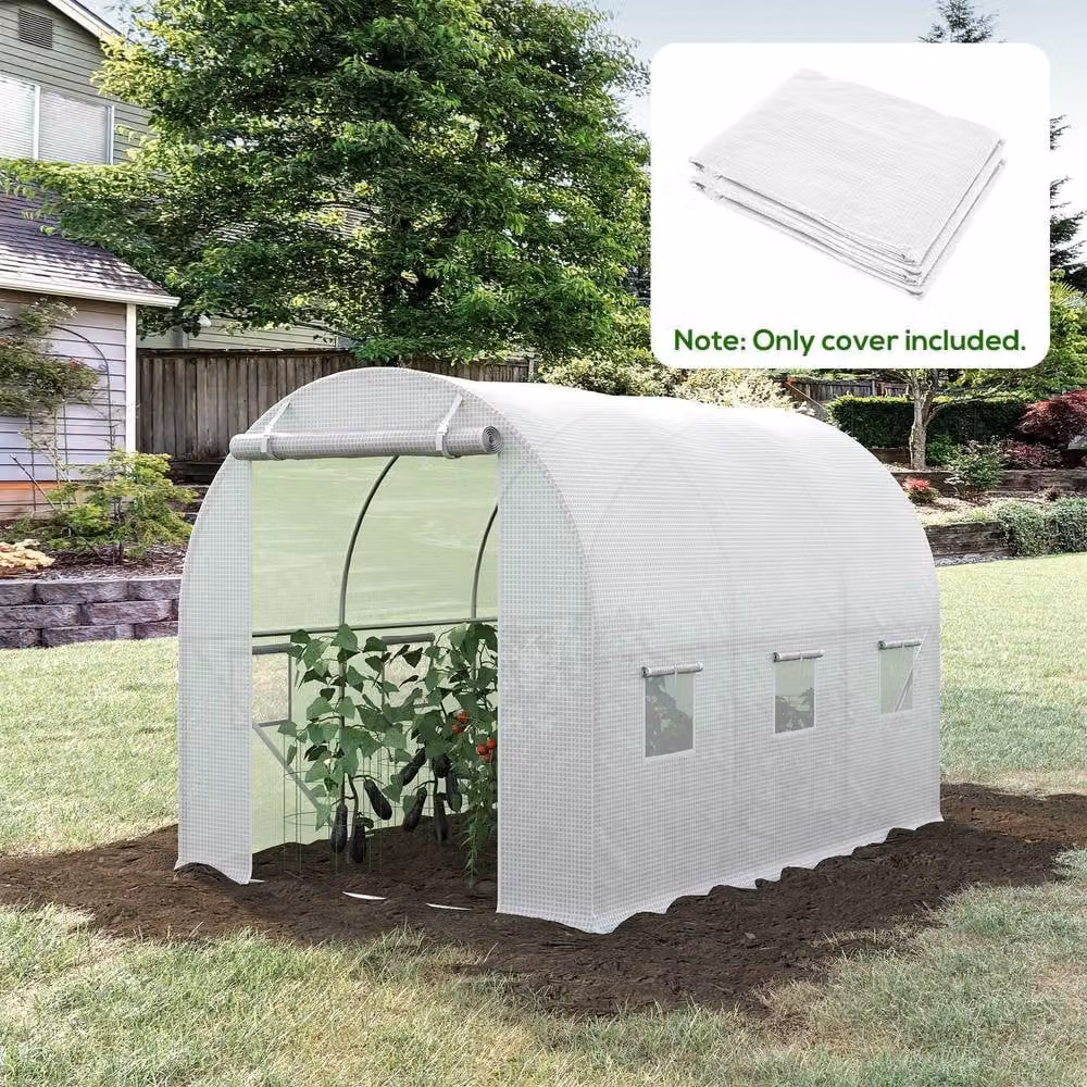 STILVORA White Plastic Greenhouse Replacement Cover with Roll-Up Windows, W 300 cm x D 200 cm x H 120 cm – 2