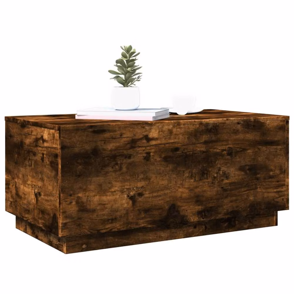 Berkfield Home Modern Rectangular Coffee Table with LED Lights in Smoked Oak Brown, W: 90 cm, D: 50 cm, H: 40 cm – 6