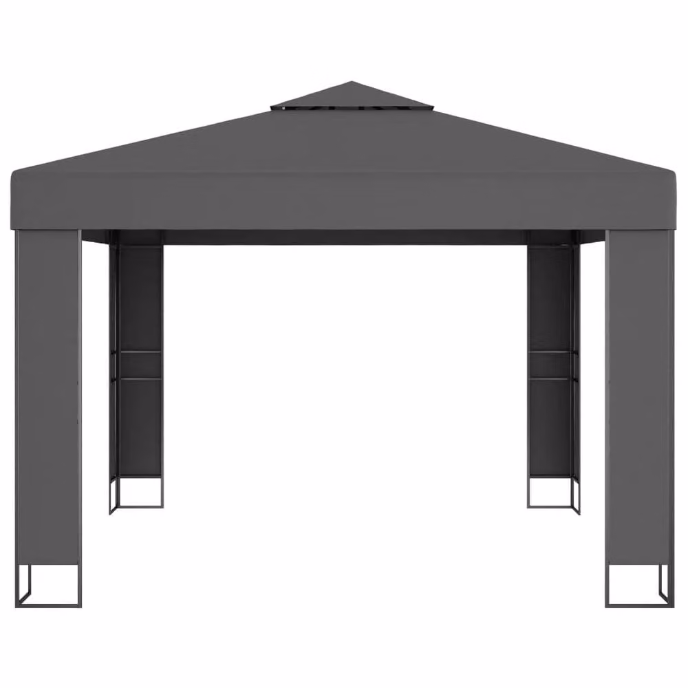 Berkfield Home Double Roof Gazebo with LED String Lights, Anthracite Grey, W/D/H: 3 x 3 x 3 m – 4