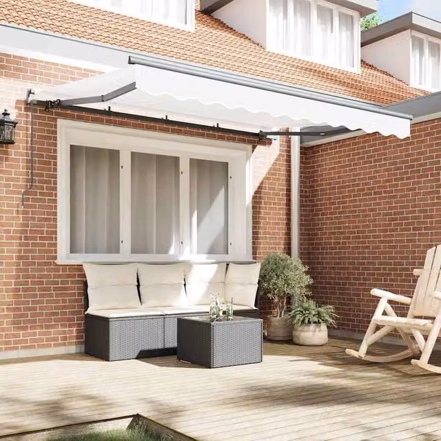 Berkfield Home Manual Retractable Aluminium Folding Arm Awning in White, Anthracite and Multicolour, W: 350 cm, D: 195 cm – 1
