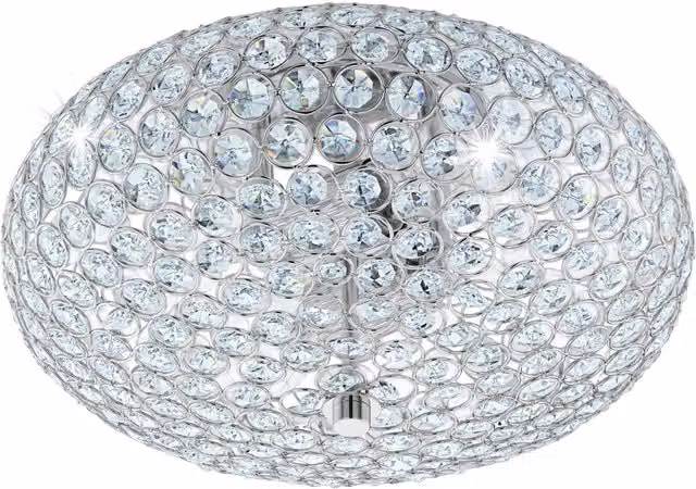 Loops Chrome Plated Flush Ceiling Light with Clear Crystal Shade and E27 Bulb Compatibility