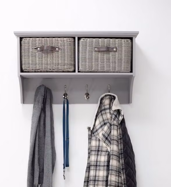 Tetbury Coat Rack with 2 Storage Baskets in Dove Grey, H: 78 cm, W: 28 cm, D: 43 cm