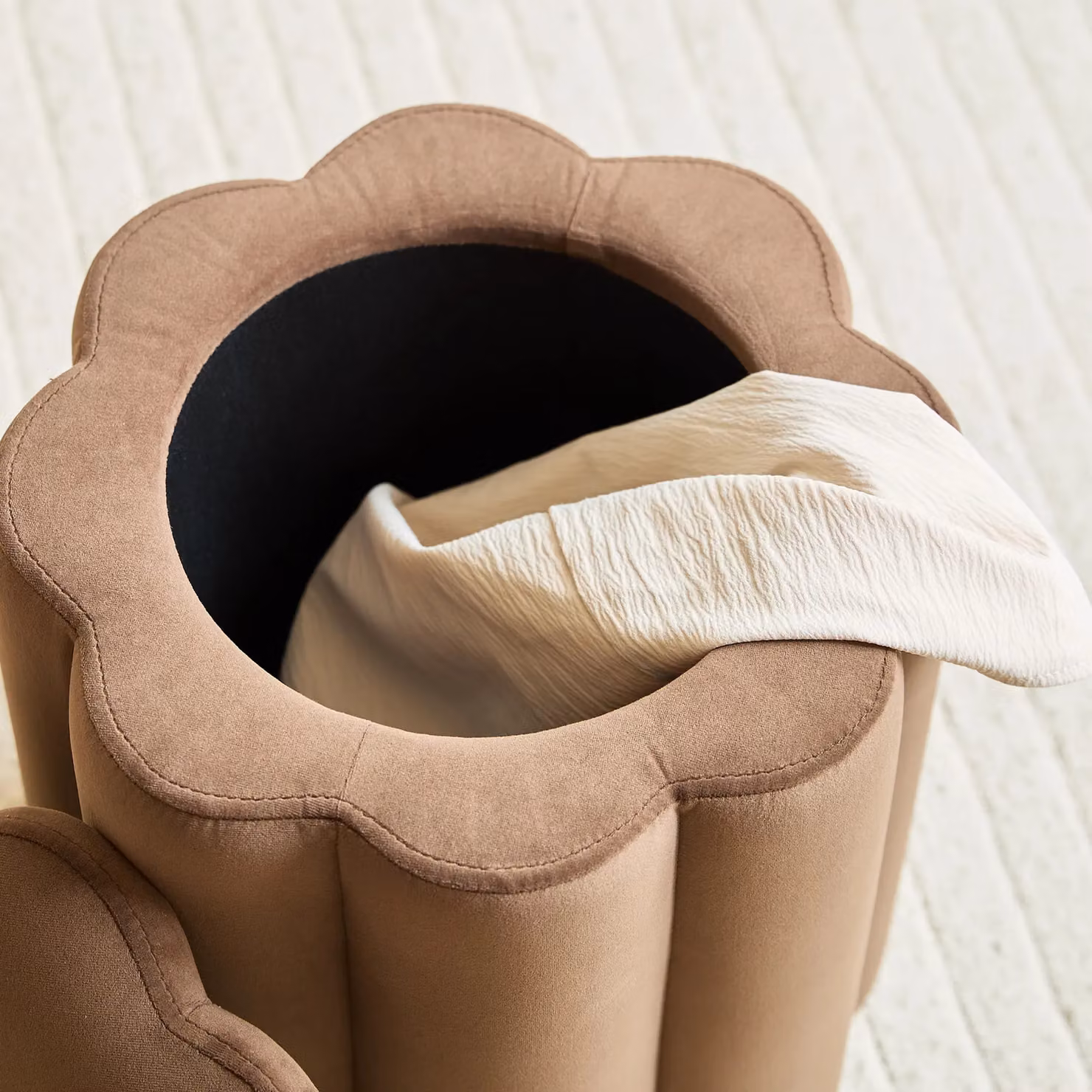 Nordlys Brown Velvet Cylindrical Storage Ottoman – 4