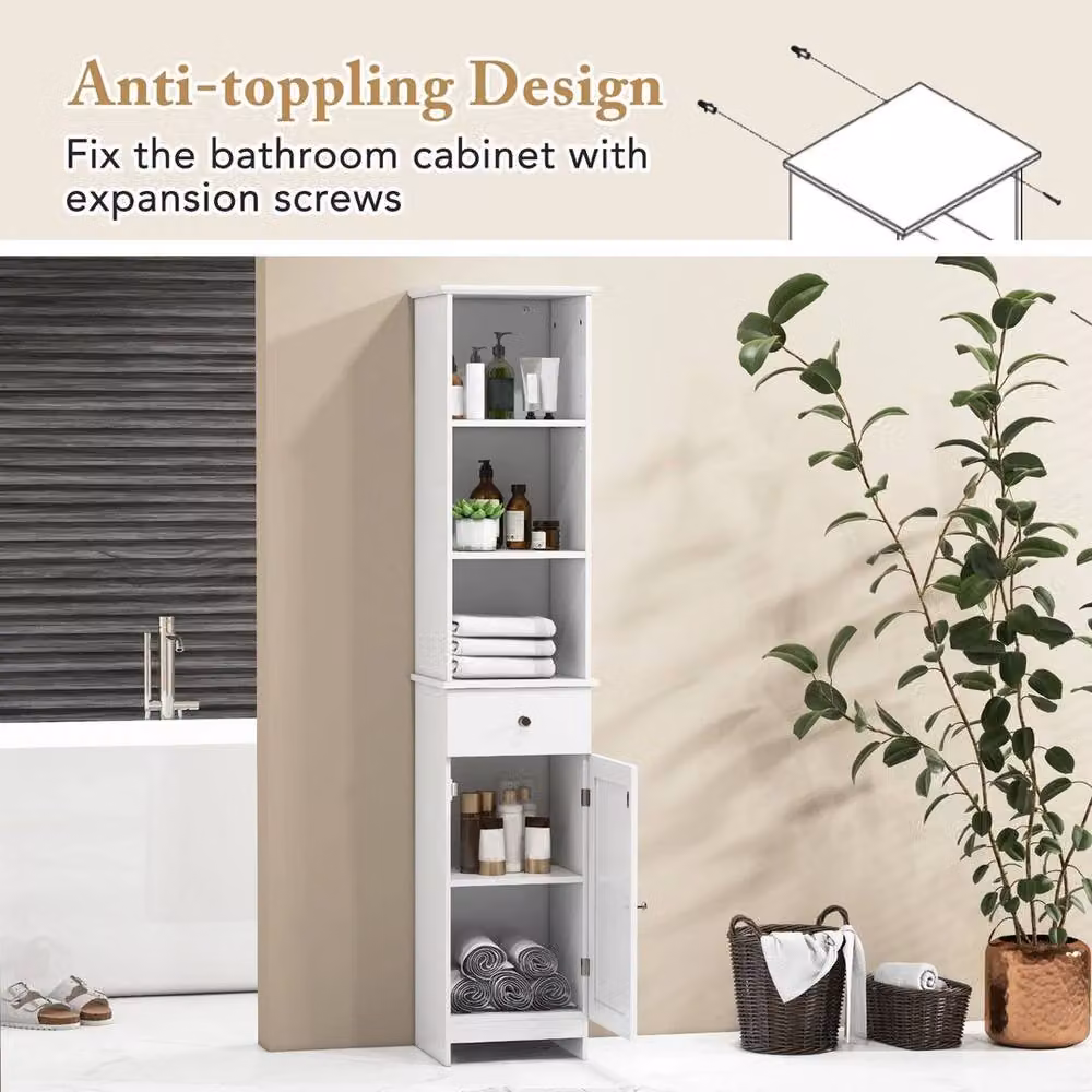 VOGREX Freestanding White Bathroom and Kitchen Storage Cabinet with Hinged Doors and Internal Shelves – 2