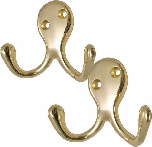 Hiatt 4 Pack of Gold Metal Double Coat Hooks for Door and Wall Mounting