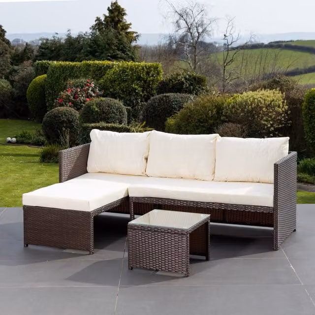 Artemis Home Aleria Left Hand Facing Rattan Corner Sofa and Table in Beige and Yellow