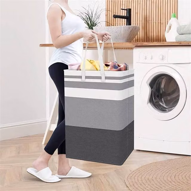 EONLION 2-Piece Collapsible Fabric Laundry Baskets with Handles in Grey, 100 cm