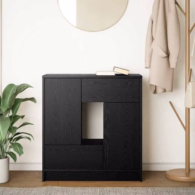 Berkfield Home Modern Sideboard with Drawers and Doors in Black Oak, W/D/H: 70.5 x 34 x 74.5 cm