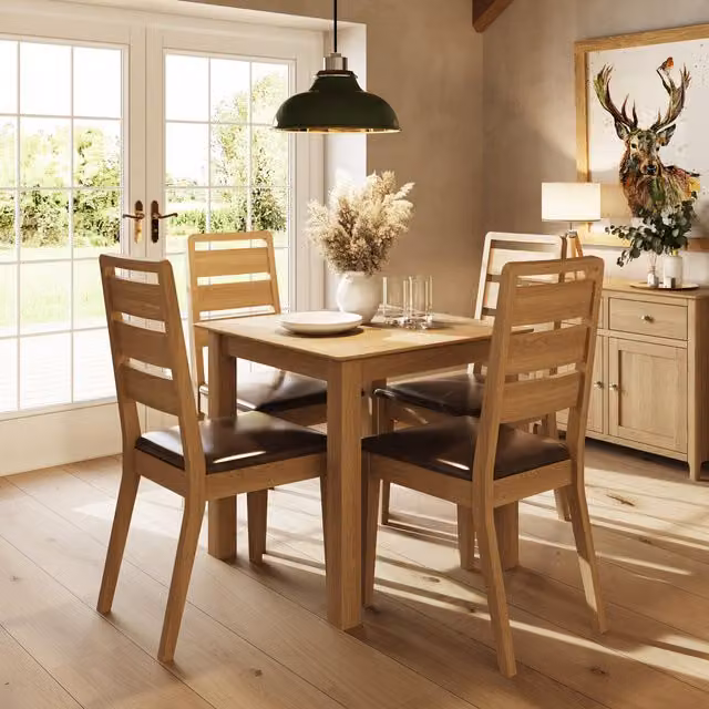 FWStyle Large Square Oak Compact Dining Table in Brown