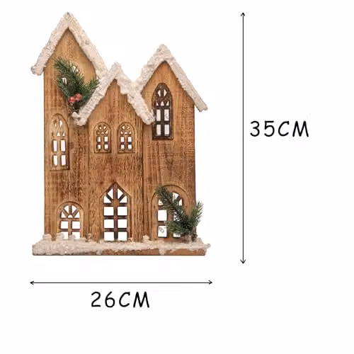 Shatchi Christmas Wooden Snow Covered Cottage Village Indoor Decoration with Warm White Battery Powered LEDs in Brown and White – 2