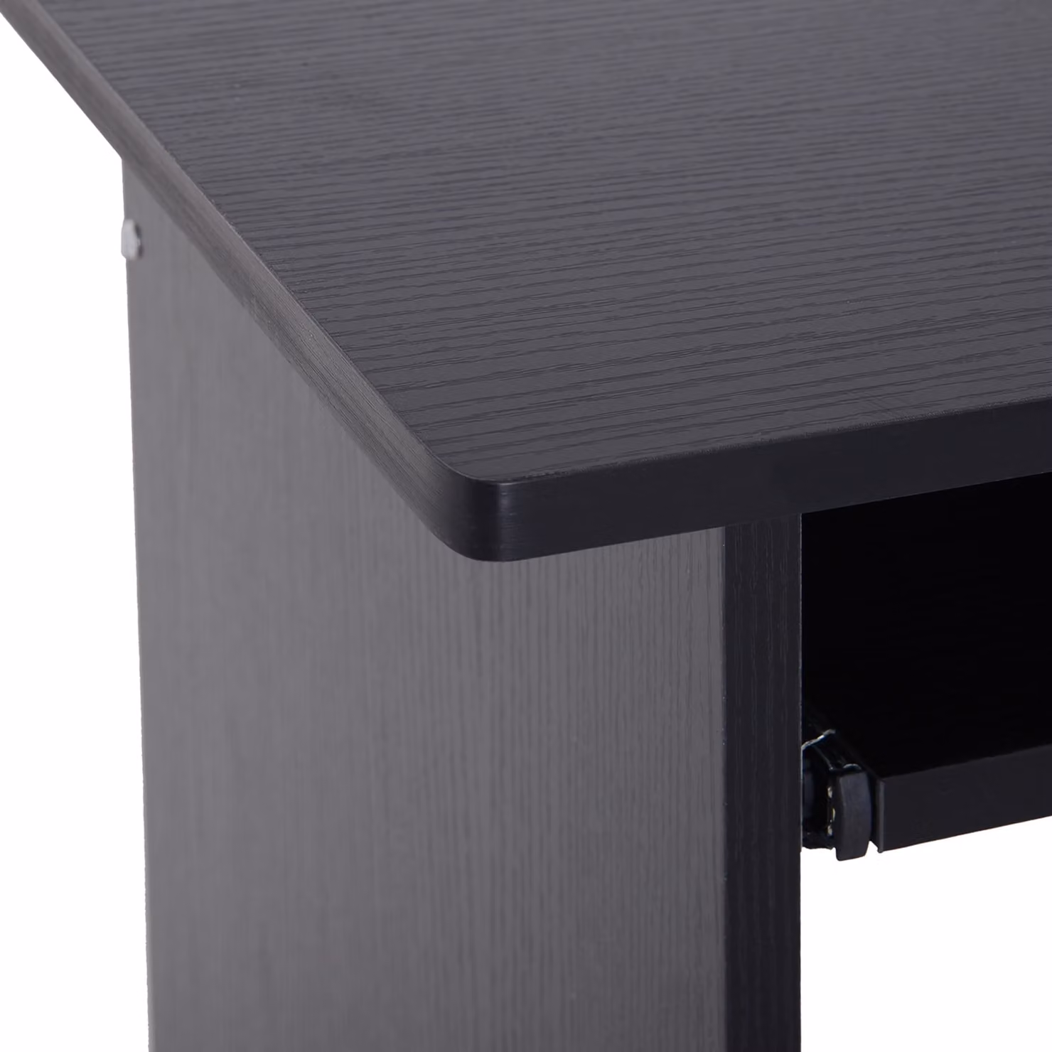 HOMCOM Modern Black Compact Computer Desk with Keyboard Tray and Storage Shelf – 9