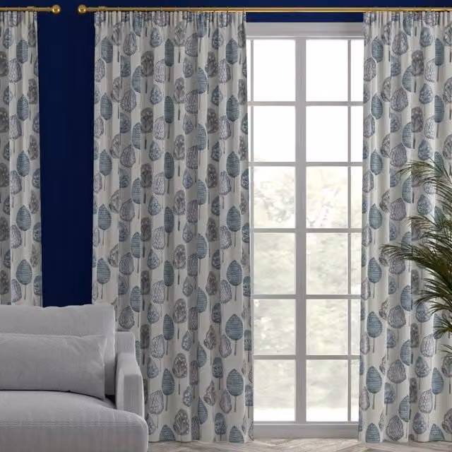 Runswick Made to Measure Danube Blackout Fabric Curtain Panel in Blue and Grey