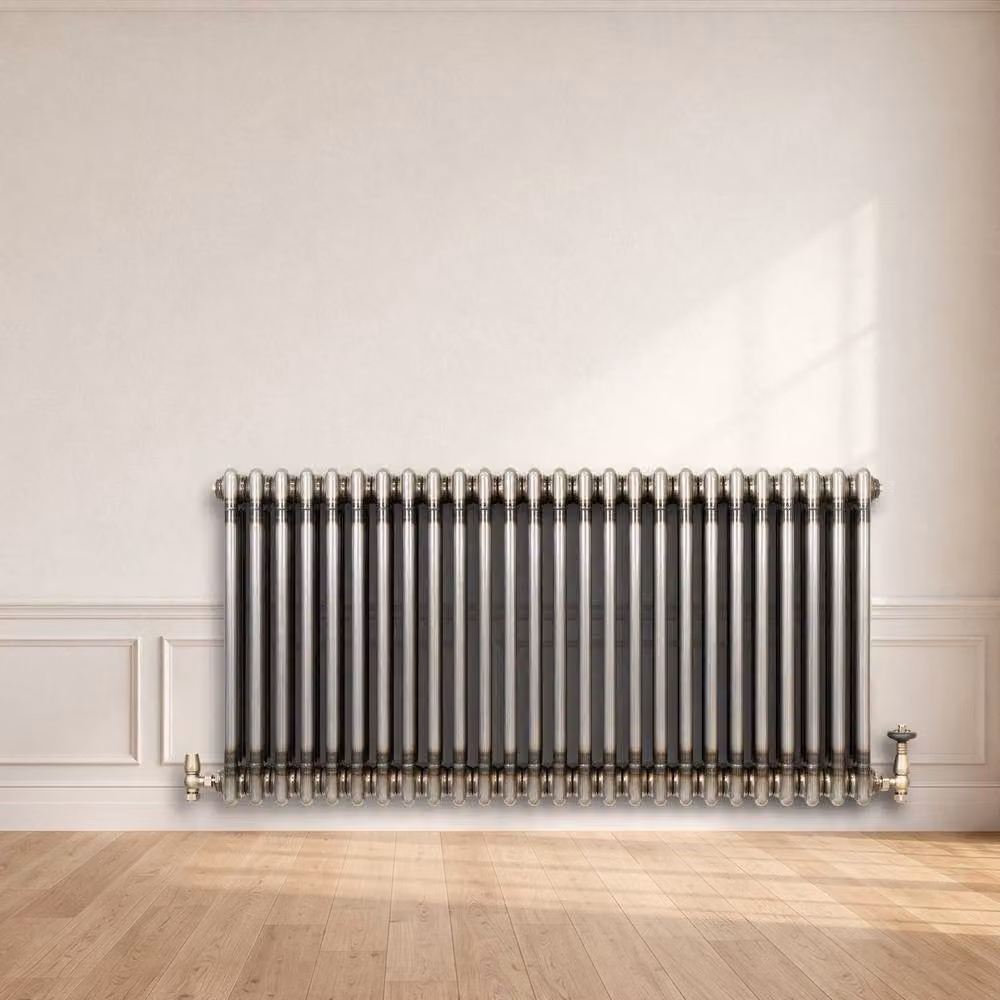Monstershop Traditional 3 Column Steel Radiator and Valves in Silver, H: 60 cm, W: 119 cm, D: 11 cm – 4