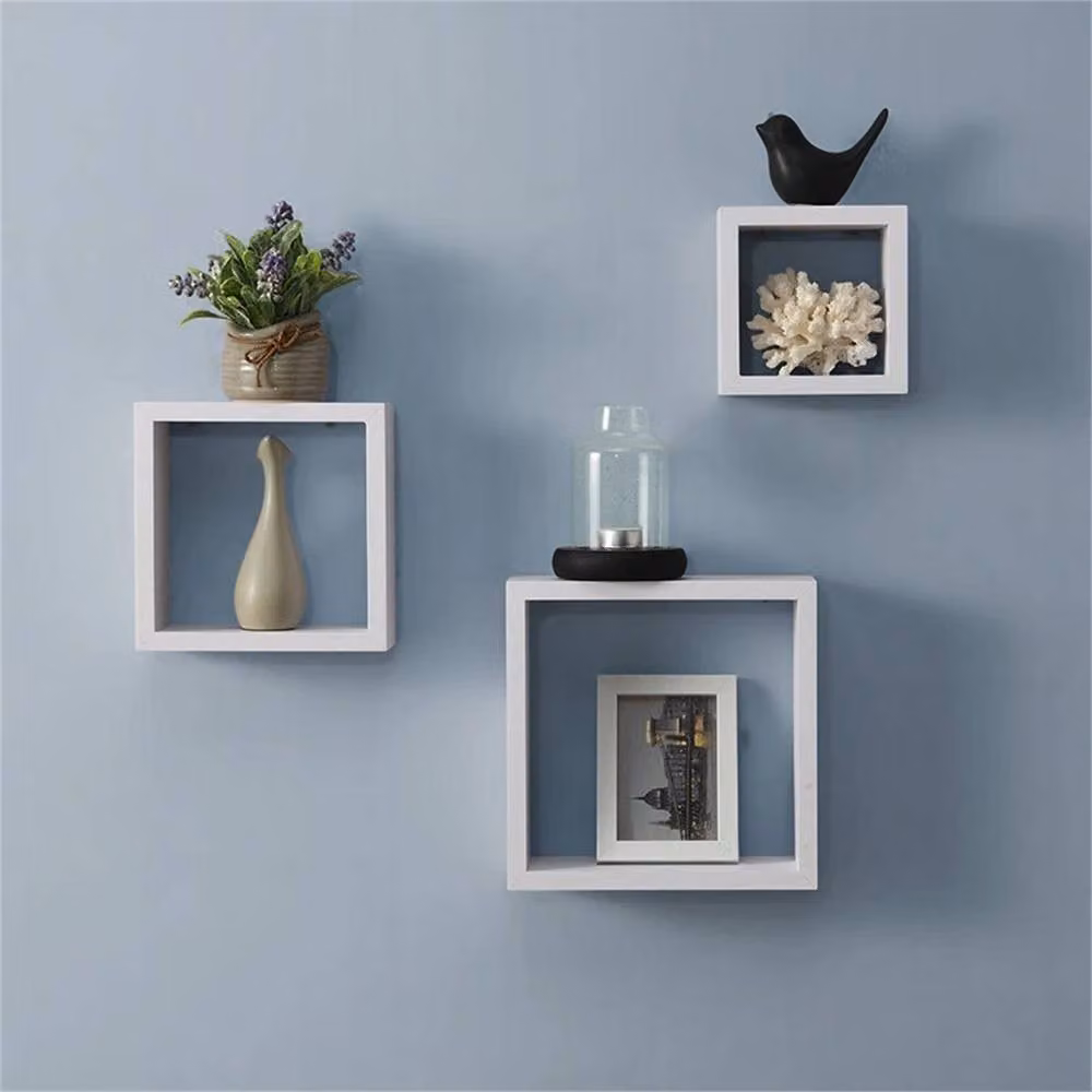 Kelvenix White Wall Mounted Floating Cube Box Shelf Set in Matt MDF – 2