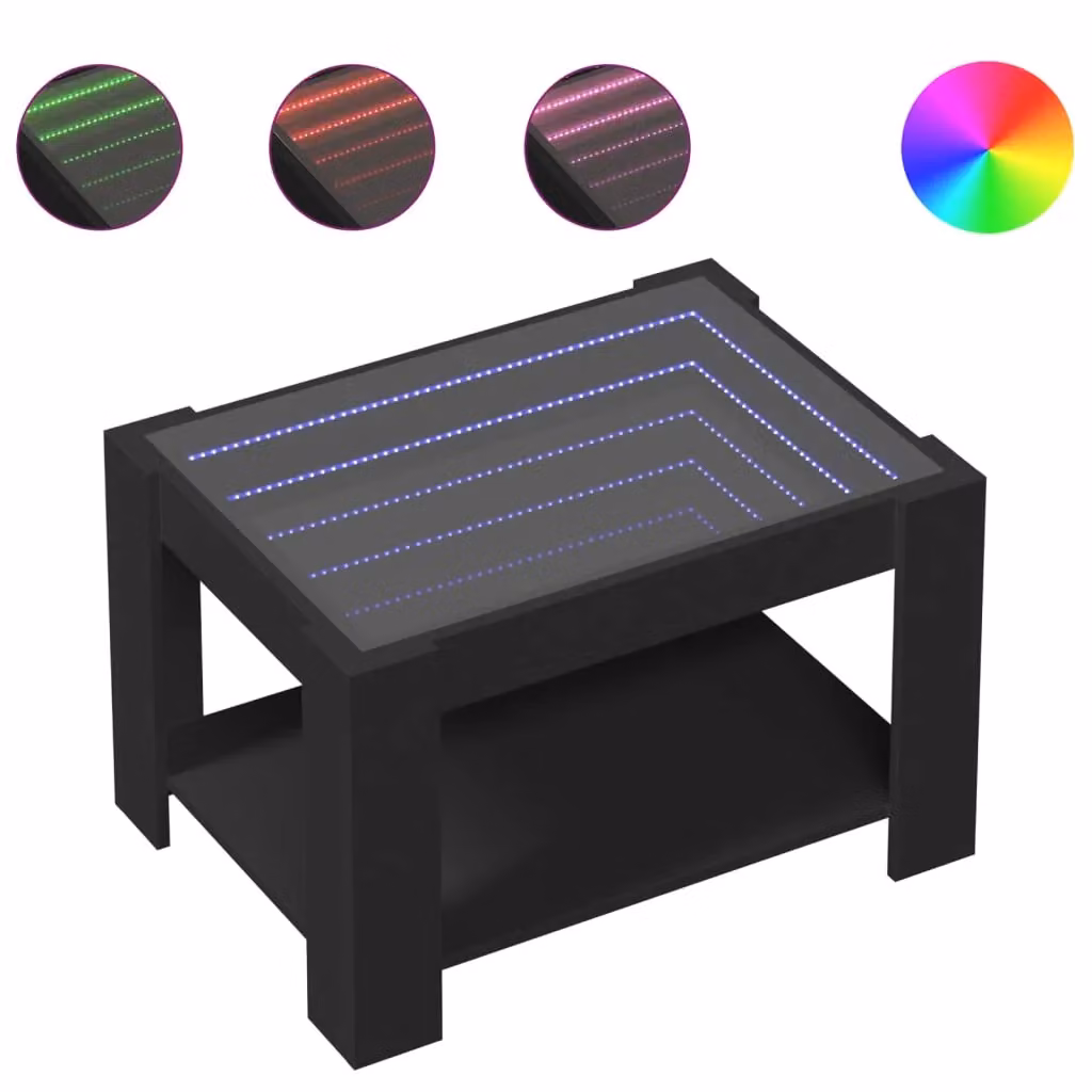 Berkfield Home Modern Black Coffee Table with LED and Glass Top, W/D/H: 73 x 53 x 45 cm – 2