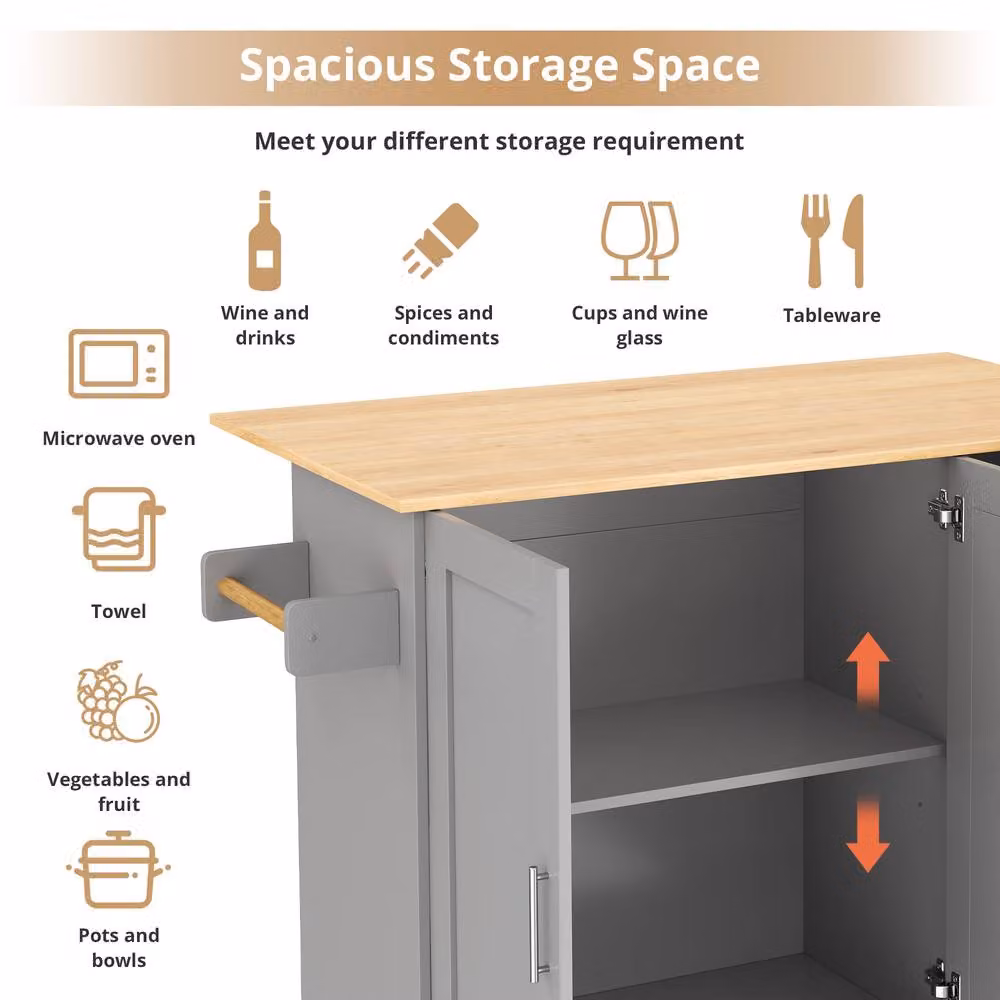 Matteo Grey Oak and Metal Kitchen Island on Wheels with Foldable Top, Drawers and Storage, W/D/H: 120.0 x 70.0 x 0 cm – 2