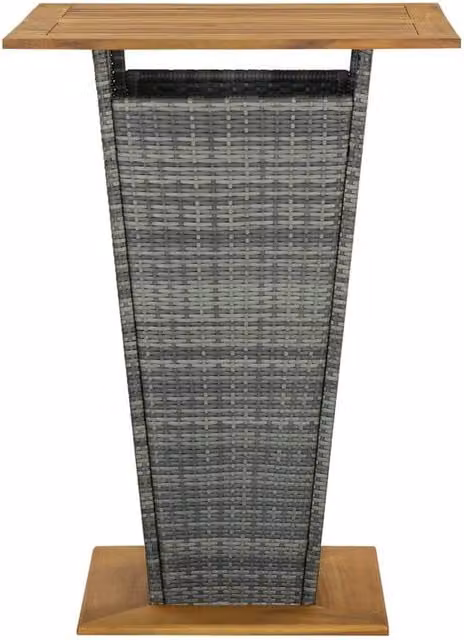 Berkfield Grey Poly Rattan and Solid Acacia Wood Home Bar Table, W/D/H: 80 x 80 x 110 cm