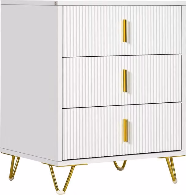 HOMCOM Elegant Three-Drawer Chest in White and Gold-Tone